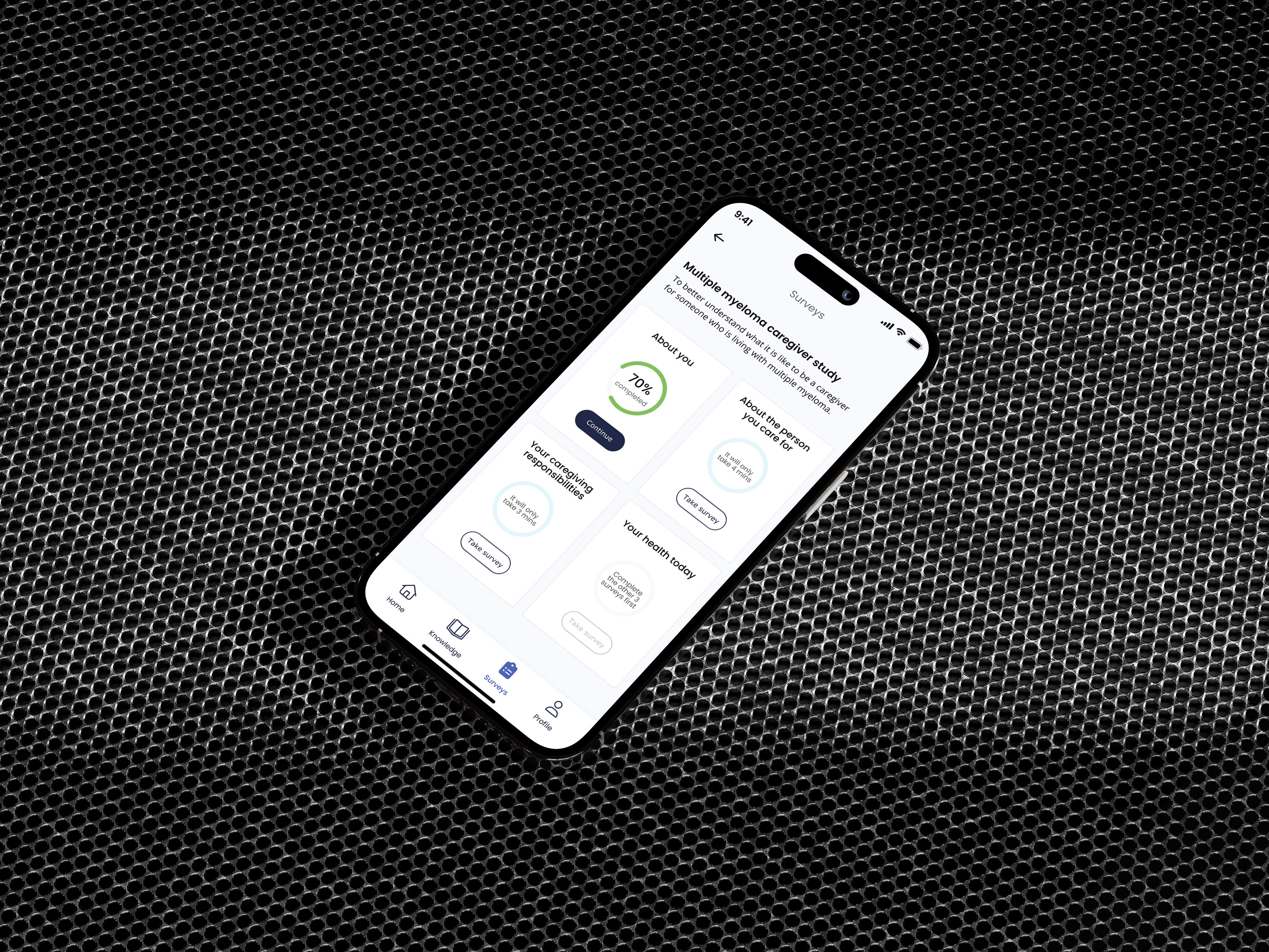 Patient-facing surveys, reminders, and dashboards across devices.